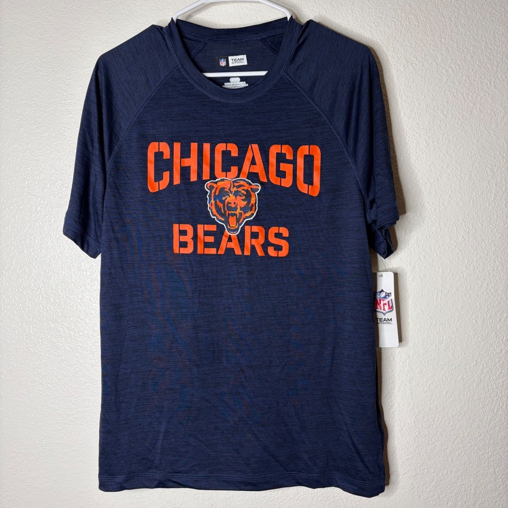 NFL Team Apparel Chicago Bears Mens Medium Navy Blue Heather Performance T-Shirt